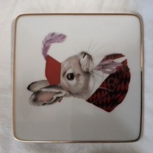 Porcelain Square Trinket Tray with Jack Rabbit